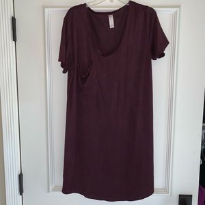 soft, comfy, casual maroon t-shirt dress